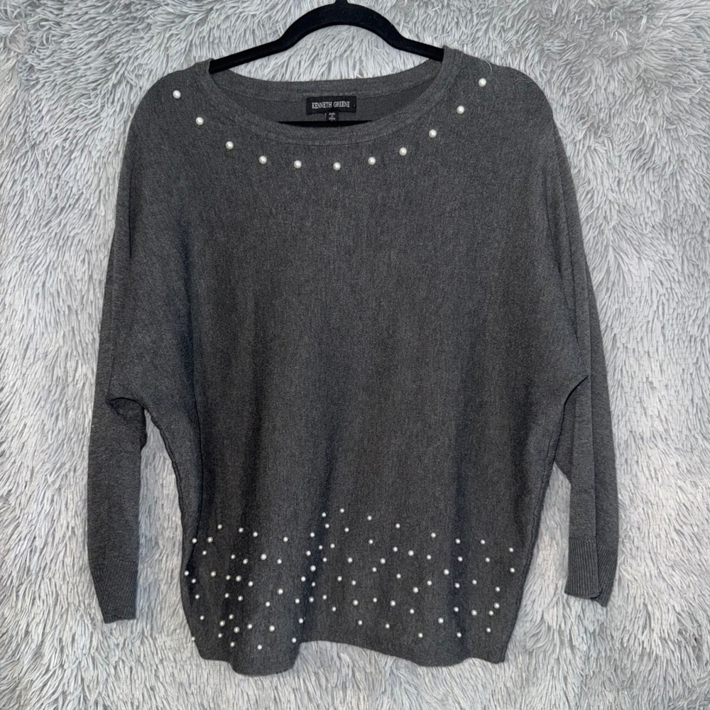 Kenneth Greene Gray Pearl‎ Embellished Sweater Ladies Size L